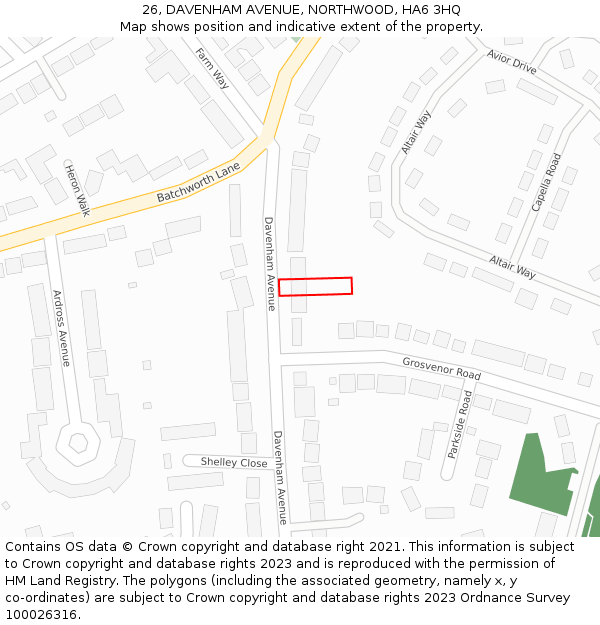 26, DAVENHAM AVENUE, NORTHWOOD, HA6 3HQ: Location map and indicative extent of plot