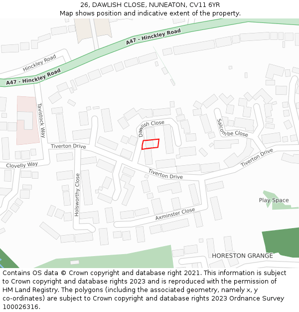 26, DAWLISH CLOSE, NUNEATON, CV11 6YR: Location map and indicative extent of plot