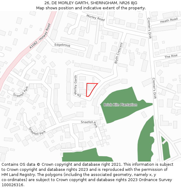 26, DE MORLEY GARTH, SHERINGHAM, NR26 8JG: Location map and indicative extent of plot