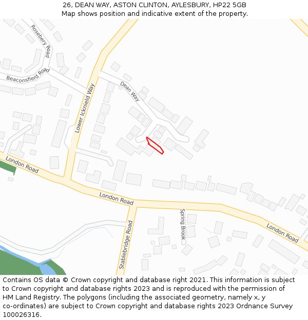 26, DEAN WAY, ASTON CLINTON, AYLESBURY, HP22 5GB: Location map and indicative extent of plot