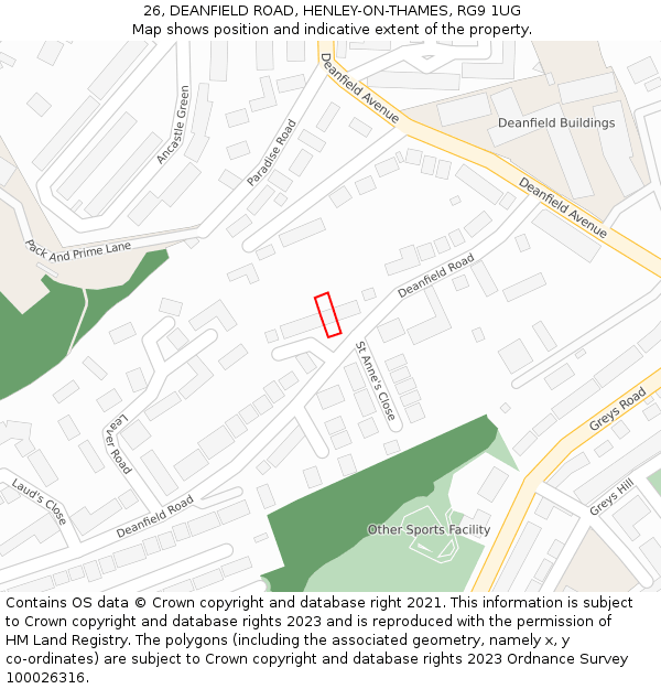 26, DEANFIELD ROAD, HENLEY-ON-THAMES, RG9 1UG: Location map and indicative extent of plot