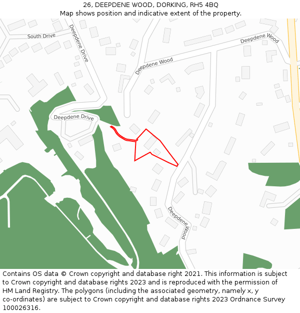 26, DEEPDENE WOOD, DORKING, RH5 4BQ: Location map and indicative extent of plot