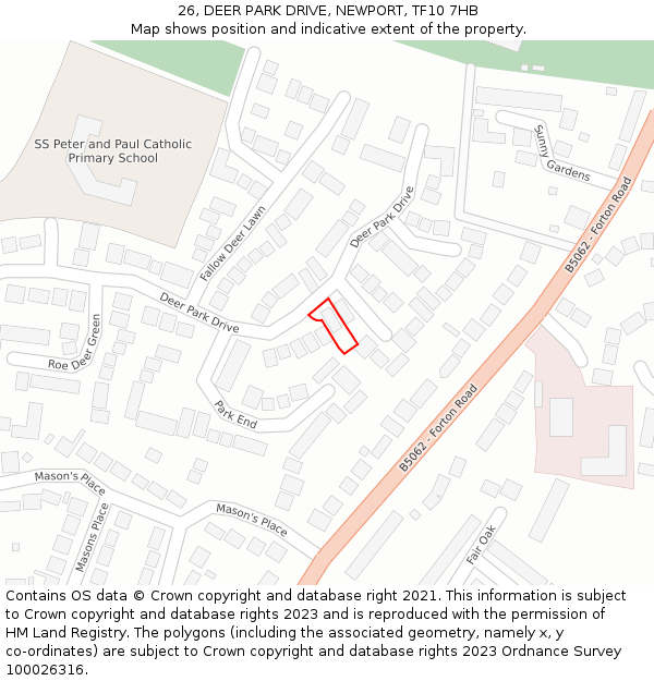 26, DEER PARK DRIVE, NEWPORT, TF10 7HB: Location map and indicative extent of plot