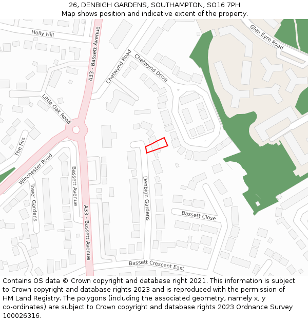 26, DENBIGH GARDENS, SOUTHAMPTON, SO16 7PH: Location map and indicative extent of plot