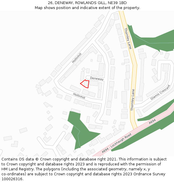 26, DENEWAY, ROWLANDS GILL, NE39 1BD: Location map and indicative extent of plot