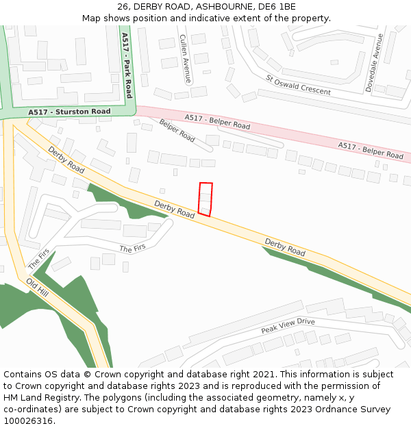 26, DERBY ROAD, ASHBOURNE, DE6 1BE: Location map and indicative extent of plot