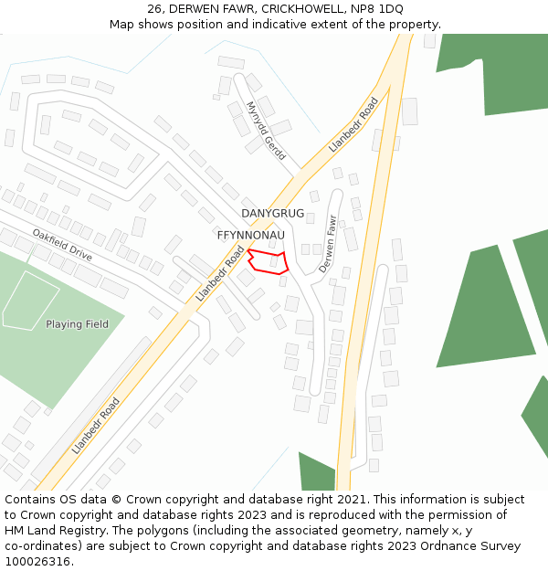 26, DERWEN FAWR, CRICKHOWELL, NP8 1DQ: Location map and indicative extent of plot