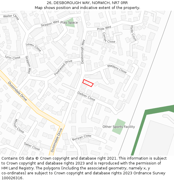26, DESBOROUGH WAY, NORWICH, NR7 0RR: Location map and indicative extent of plot