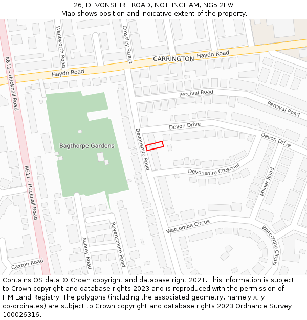 26, DEVONSHIRE ROAD, NOTTINGHAM, NG5 2EW: Location map and indicative extent of plot