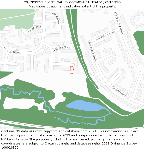 26, DICKENS CLOSE, GALLEY COMMON, NUNEATON, CV10 9SQ: Location map and indicative extent of plot