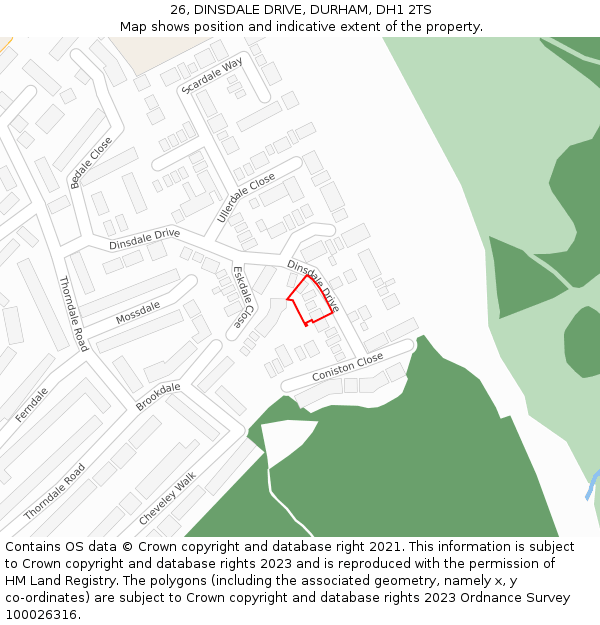 26, DINSDALE DRIVE, DURHAM, DH1 2TS: Location map and indicative extent of plot
