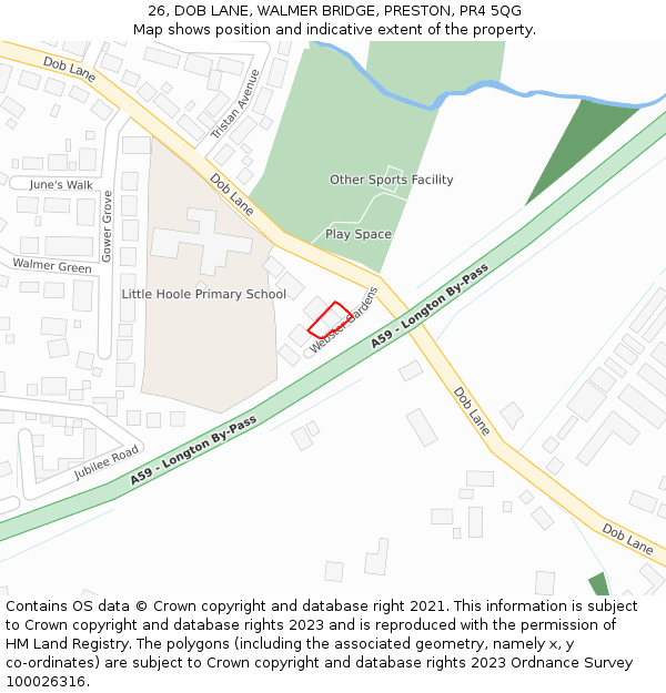 26, DOB LANE, WALMER BRIDGE, PRESTON, PR4 5QG: Location map and indicative extent of plot