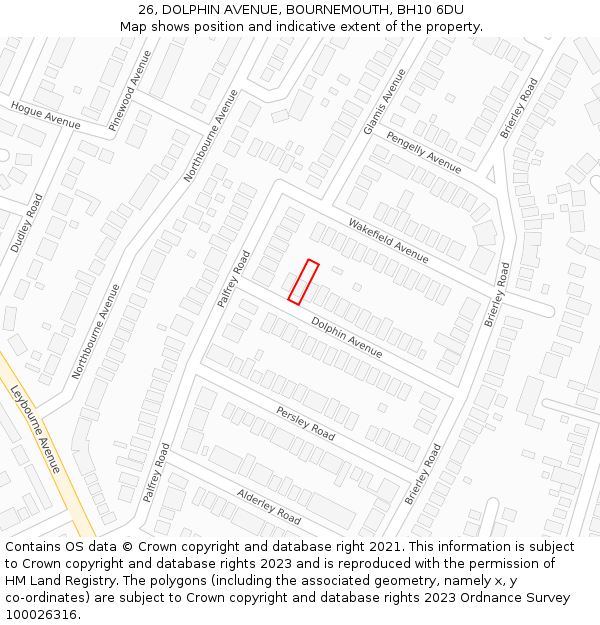 26, DOLPHIN AVENUE, BOURNEMOUTH, BH10 6DU: Location map and indicative extent of plot