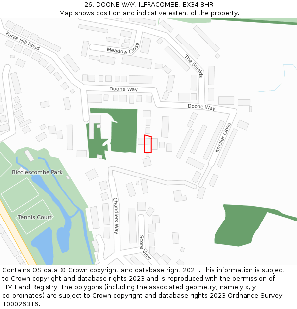 26, DOONE WAY, ILFRACOMBE, EX34 8HR: Location map and indicative extent of plot