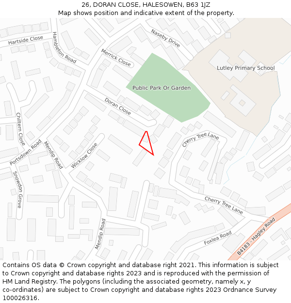 26, DORAN CLOSE, HALESOWEN, B63 1JZ: Location map and indicative extent of plot