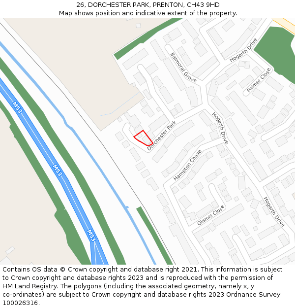 26, DORCHESTER PARK, PRENTON, CH43 9HD: Location map and indicative extent of plot