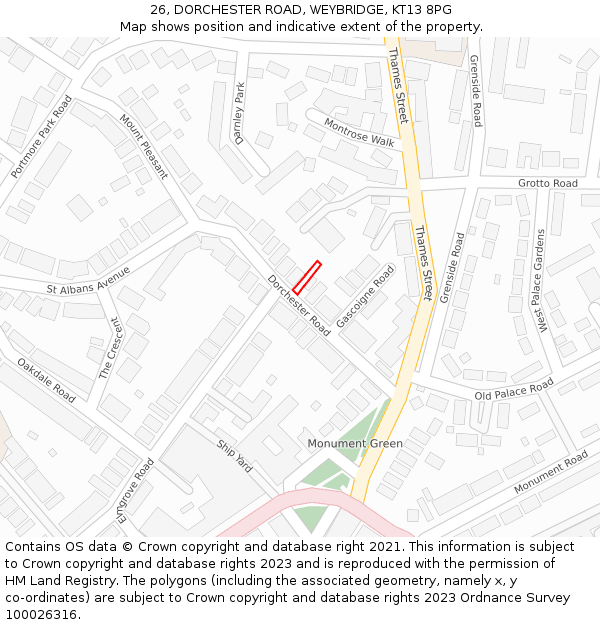 26, DORCHESTER ROAD, WEYBRIDGE, KT13 8PG: Location map and indicative extent of plot