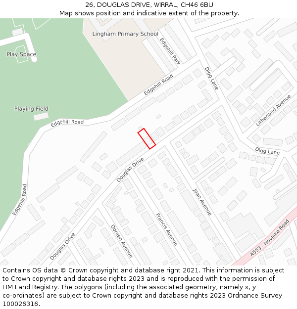 26, DOUGLAS DRIVE, WIRRAL, CH46 6BU: Location map and indicative extent of plot