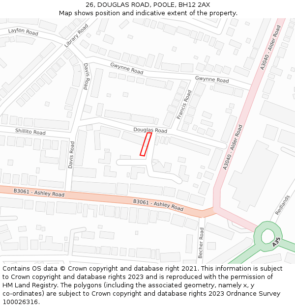 26, DOUGLAS ROAD, POOLE, BH12 2AX: Location map and indicative extent of plot