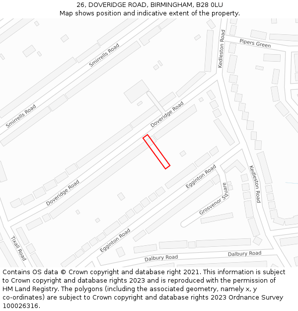 26, DOVERIDGE ROAD, BIRMINGHAM, B28 0LU: Location map and indicative extent of plot