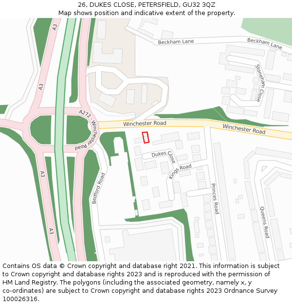 26, DUKES CLOSE, PETERSFIELD, GU32 3QZ: Location map and indicative extent of plot