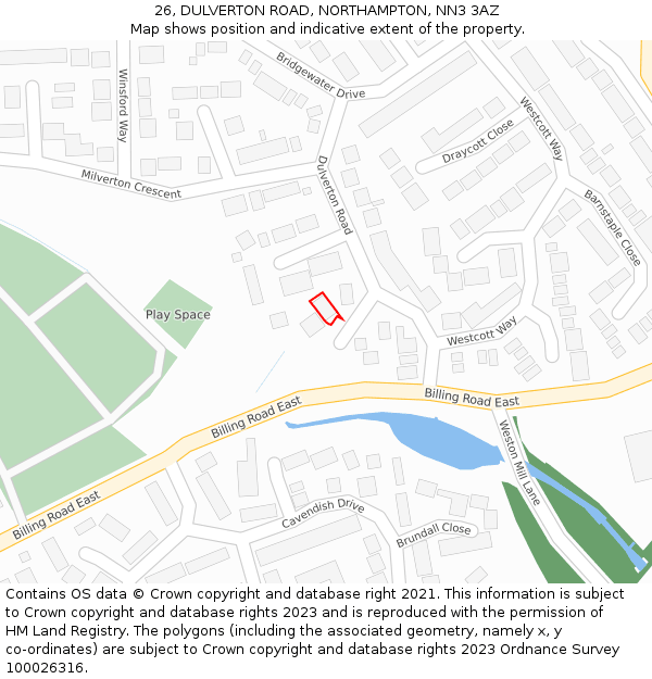 26, DULVERTON ROAD, NORTHAMPTON, NN3 3AZ: Location map and indicative extent of plot