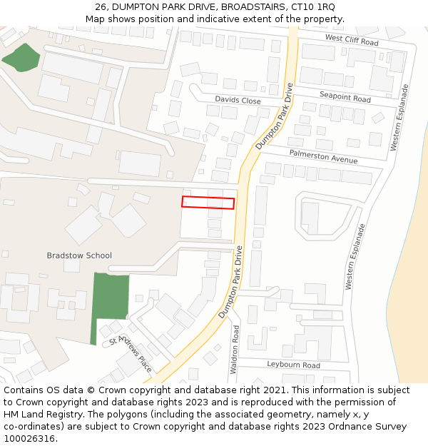 26, DUMPTON PARK DRIVE, BROADSTAIRS, CT10 1RQ: Location map and indicative extent of plot