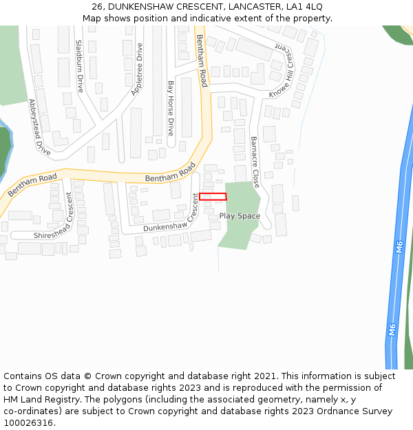 26, DUNKENSHAW CRESCENT, LANCASTER, LA1 4LQ: Location map and indicative extent of plot