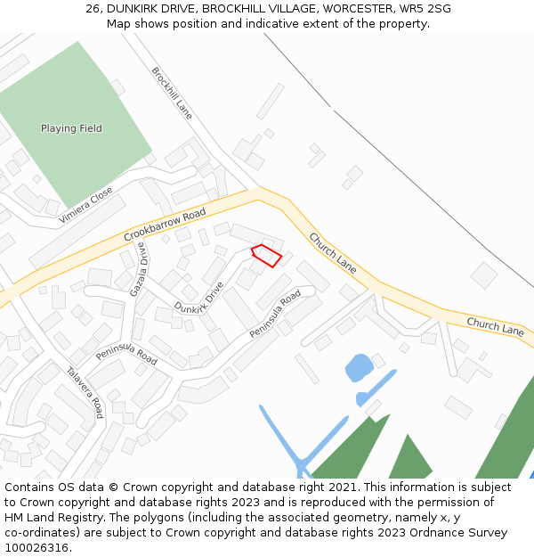 26, DUNKIRK DRIVE, BROCKHILL VILLAGE, WORCESTER, WR5 2SG: Location map and indicative extent of plot