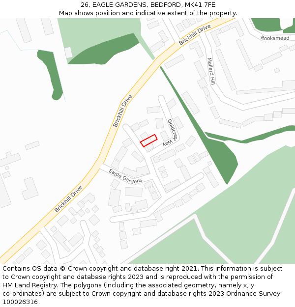 26, EAGLE GARDENS, BEDFORD, MK41 7FE: Location map and indicative extent of plot