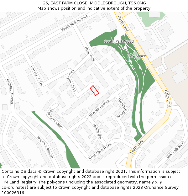 26, EAST FARM CLOSE, MIDDLESBROUGH, TS6 0NG: Location map and indicative extent of plot