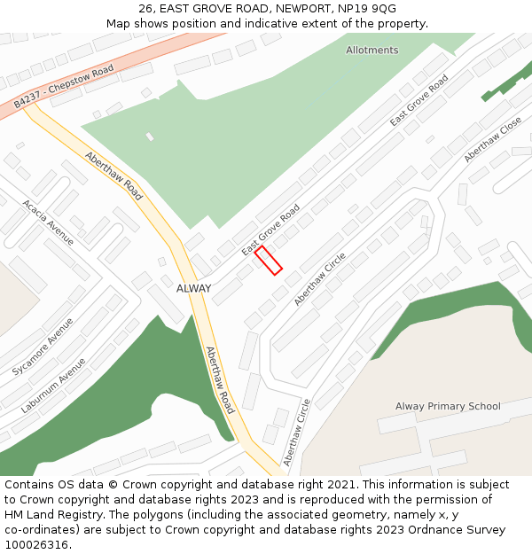 26, EAST GROVE ROAD, NEWPORT, NP19 9QG: Location map and indicative extent of plot