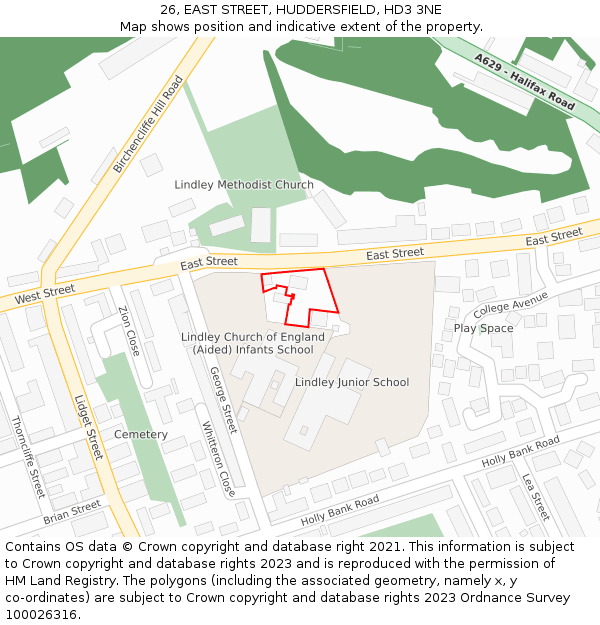 26, EAST STREET, HUDDERSFIELD, HD3 3NE: Location map and indicative extent of plot