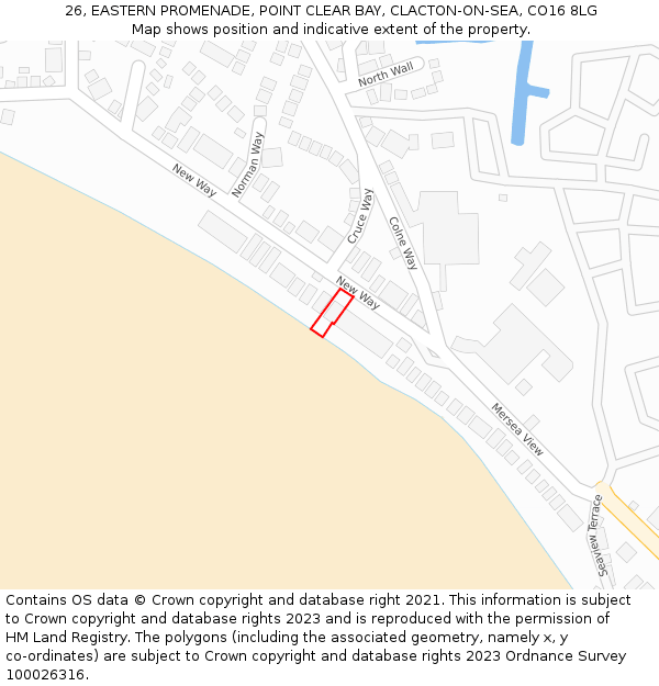 26, EASTERN PROMENADE, POINT CLEAR BAY, CLACTON-ON-SEA, CO16 8LG: Location map and indicative extent of plot