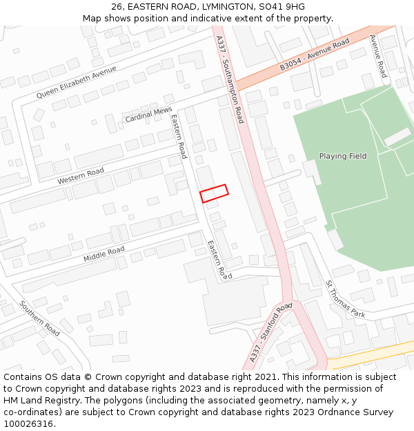 26, EASTERN ROAD, LYMINGTON, SO41 9HG: Location map and indicative extent of plot