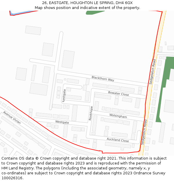 26, EASTGATE, HOUGHTON LE SPRING, DH4 6GX: Location map and indicative extent of plot