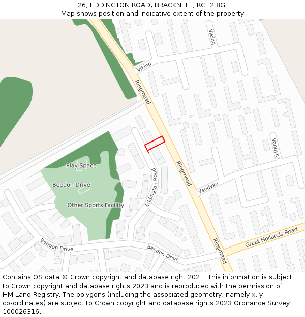 26, EDDINGTON ROAD, BRACKNELL, RG12 8GF: Location map and indicative extent of plot