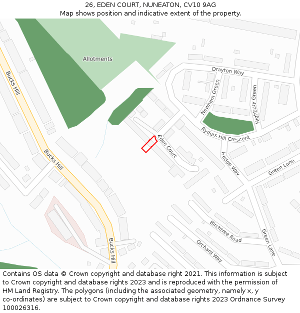 26, EDEN COURT, NUNEATON, CV10 9AG: Location map and indicative extent of plot