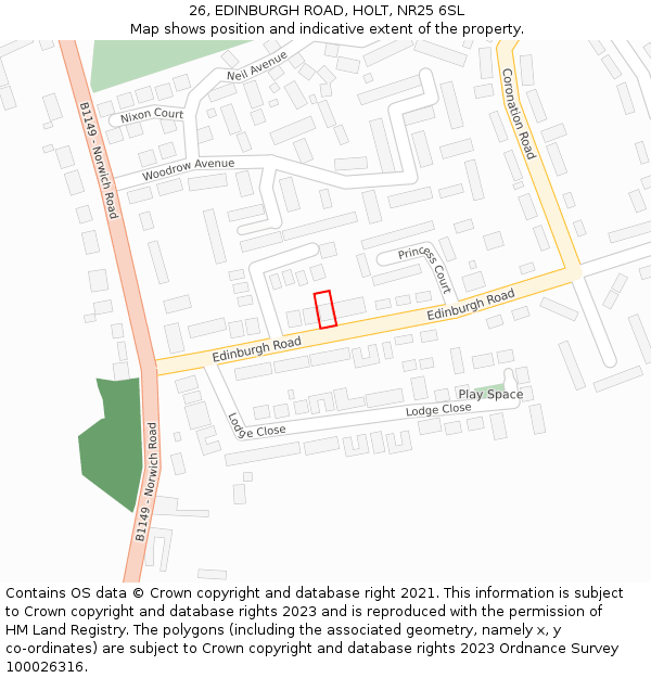 26, EDINBURGH ROAD, HOLT, NR25 6SL: Location map and indicative extent of plot