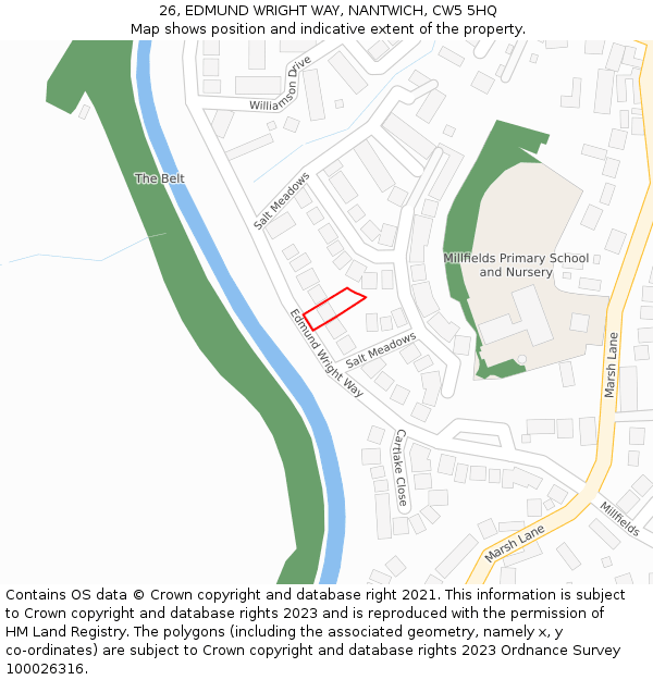 26, EDMUND WRIGHT WAY, NANTWICH, CW5 5HQ: Location map and indicative extent of plot