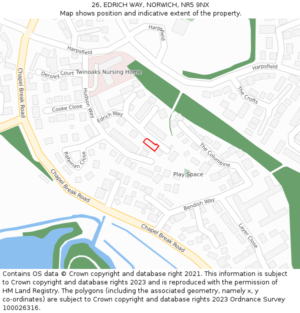 26, EDRICH WAY, NORWICH, NR5 9NX: Location map and indicative extent of plot