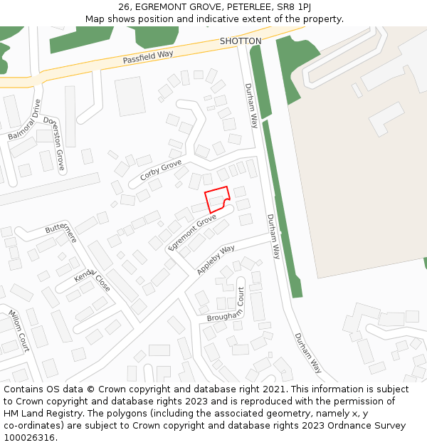 26, EGREMONT GROVE, PETERLEE, SR8 1PJ: Location map and indicative extent of plot