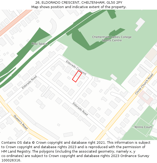 26, ELDORADO CRESCENT, CHELTENHAM, GL50 2PY: Location map and indicative extent of plot