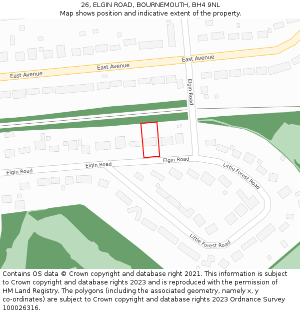 26, ELGIN ROAD, BOURNEMOUTH, BH4 9NL: Location map and indicative extent of plot