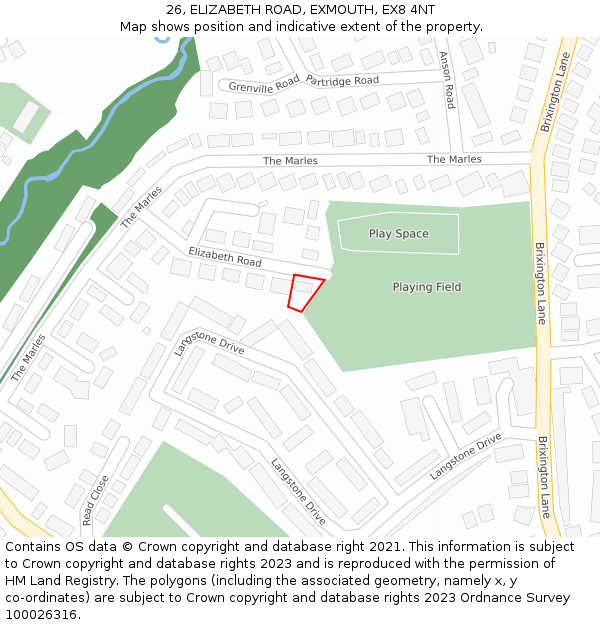 26, ELIZABETH ROAD, EXMOUTH, EX8 4NT: Location map and indicative extent of plot