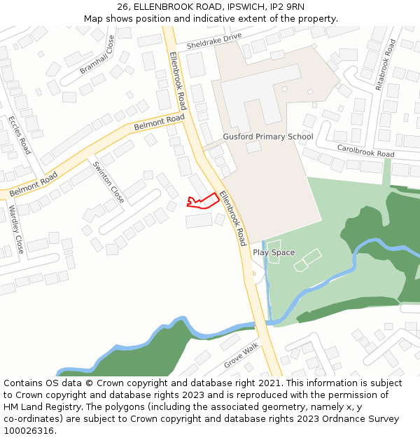 26, ELLENBROOK ROAD, IPSWICH, IP2 9RN: Location map and indicative extent of plot