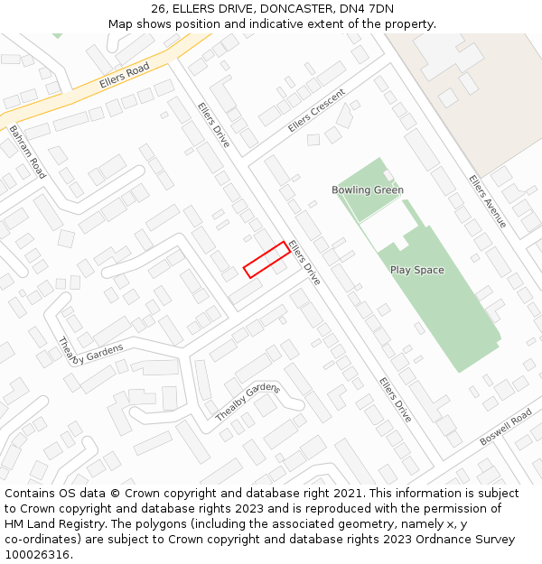 26, ELLERS DRIVE, DONCASTER, DN4 7DN: Location map and indicative extent of plot