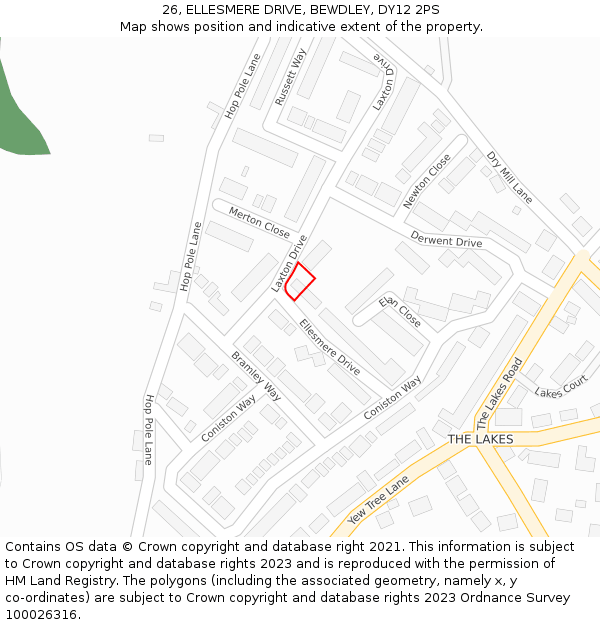 26, ELLESMERE DRIVE, BEWDLEY, DY12 2PS: Location map and indicative extent of plot