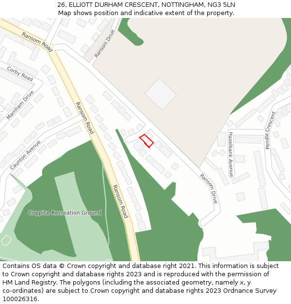 26, ELLIOTT DURHAM CRESCENT, NOTTINGHAM, NG3 5LN: Location map and indicative extent of plot