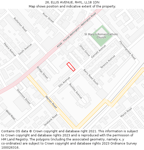 26, ELLIS AVENUE, RHYL, LL18 1DN: Location map and indicative extent of plot